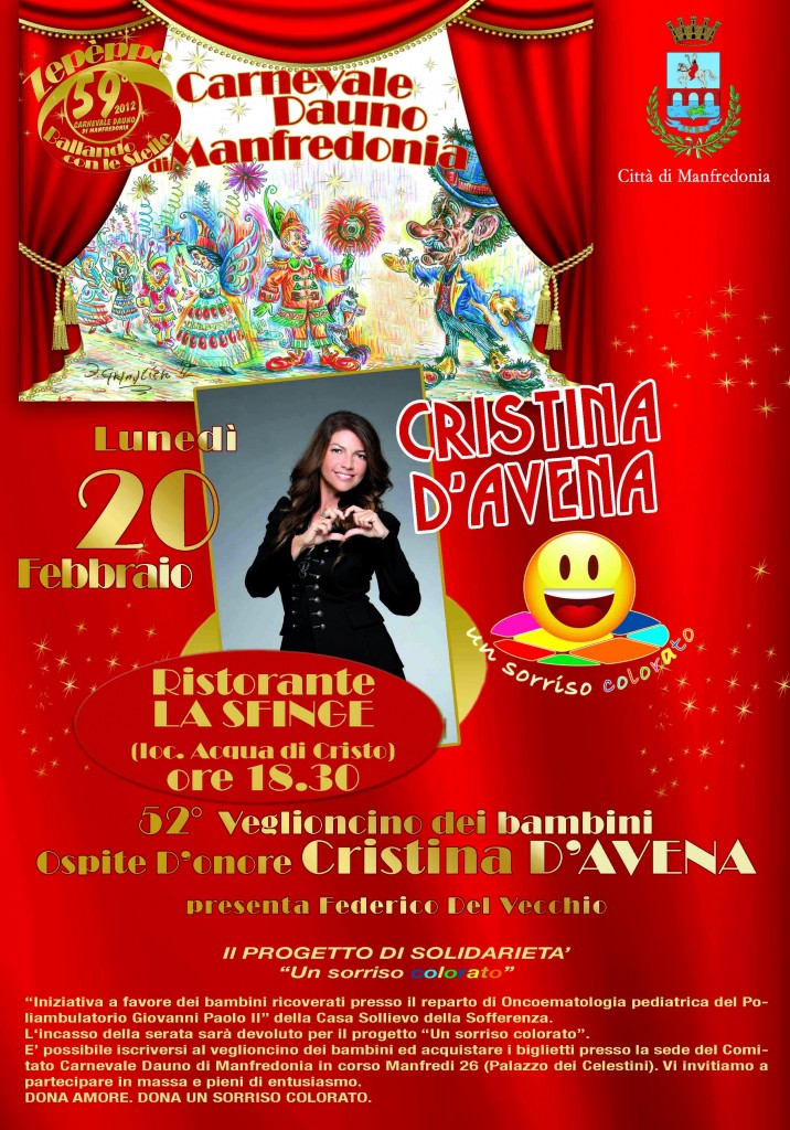 “un sorriso colorato” per il Carnevale 2012 con Cristina D’Avena “un sorriso colorato” per il Carnevale 2012 con Cristina D’Avena