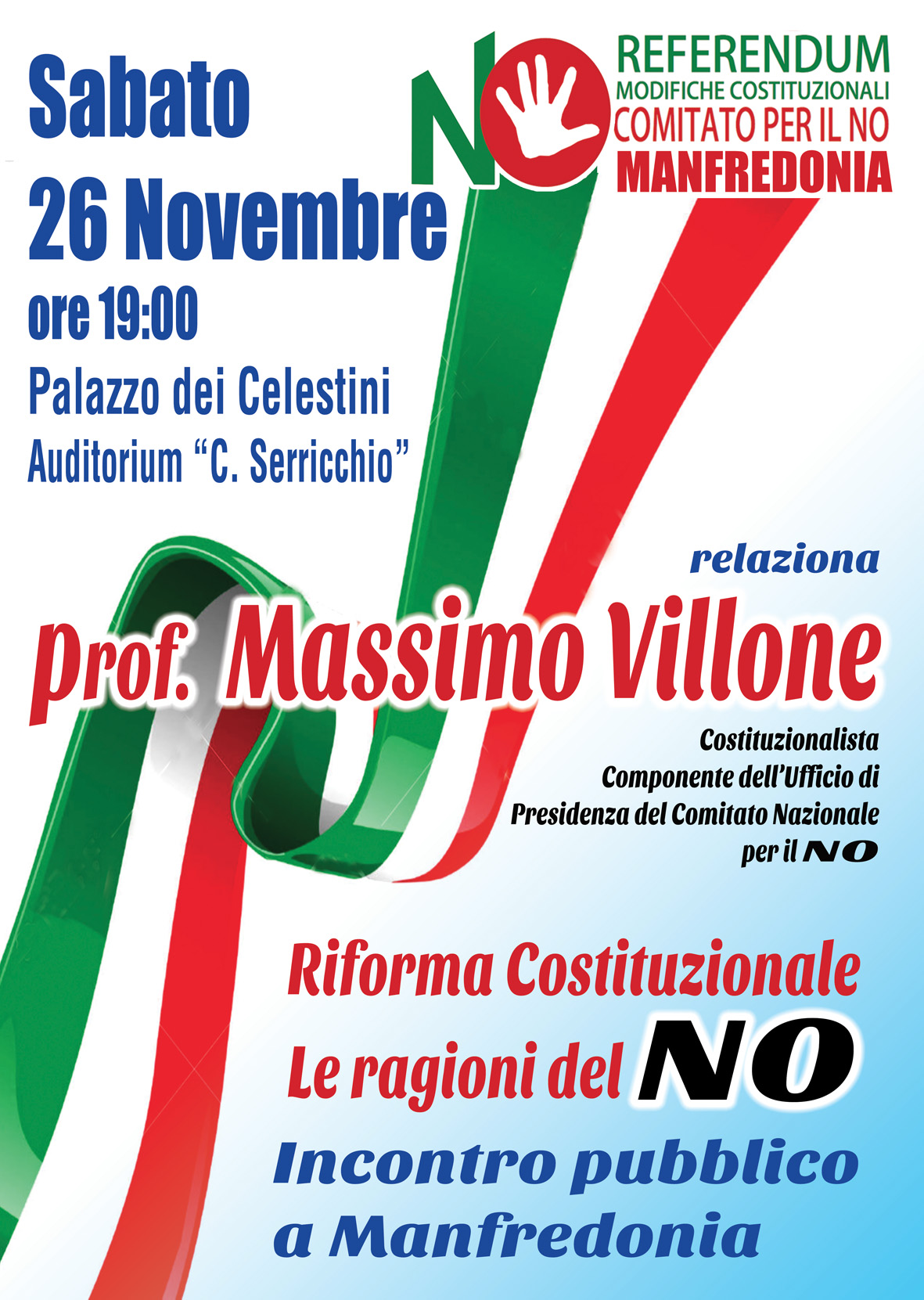 Evento pubblico del Comitato del No sabato 26 novembre a Palazzo Celestini