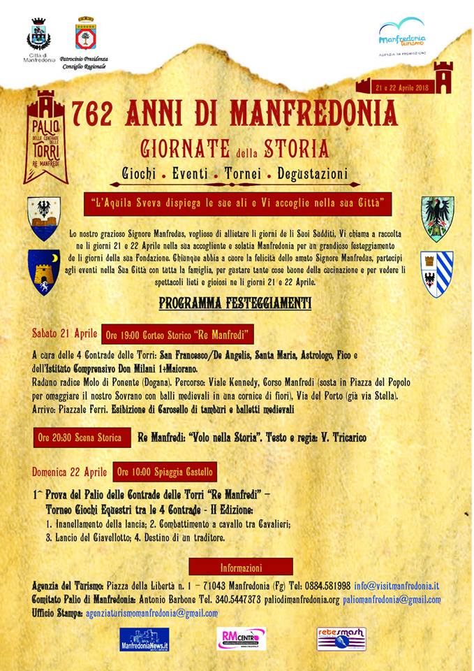 762 ANNI DI MANFREDONIA, IL PROGRAMMA DEI FESTEGGIAMENTI