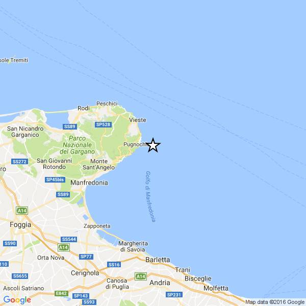 Gargano, scossa terremoto Ml 2.1 al largo di Pugnochiuso