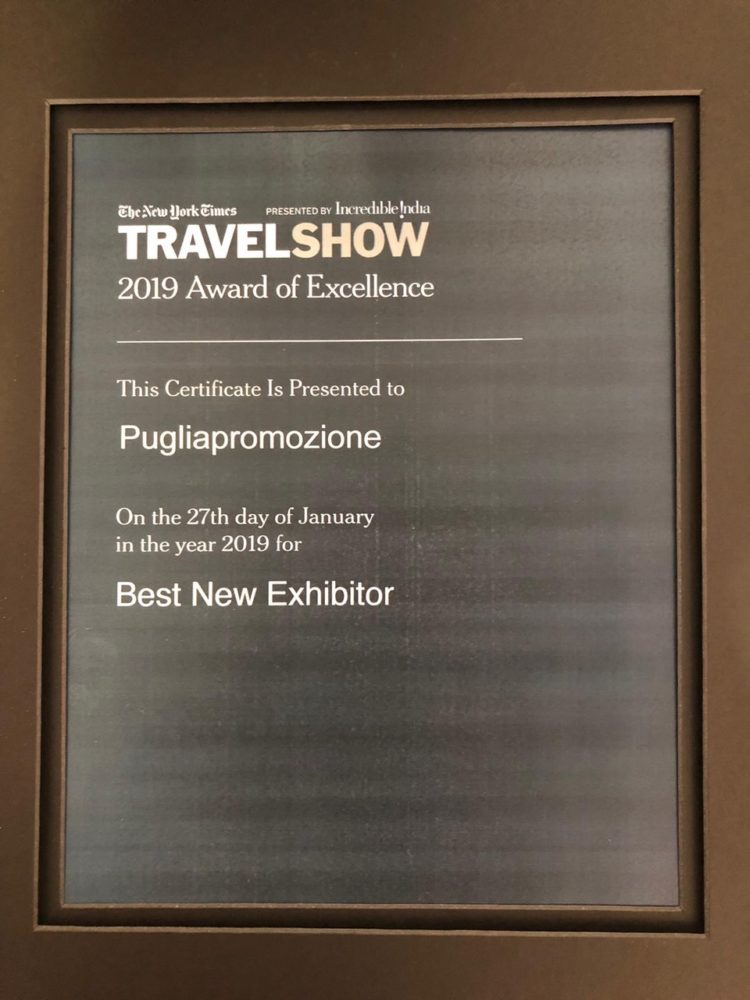 La Puglia premiata a New York con il 2019 Award of Excellence