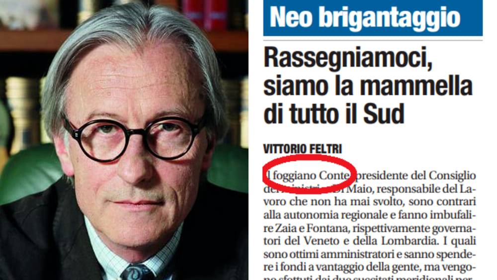 Vittorio Feltri, editoriale contro il foggiano Conte „